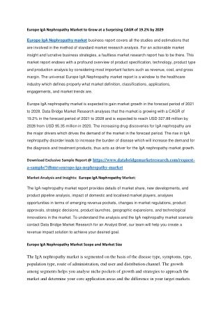 Europe IgA Nephropathy Market to Grow at a Surprising CAGR of 19.2 by 2029