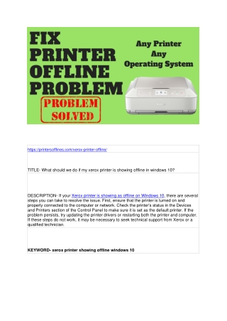 What should we do if my xerox printer is showing offline in windows 10?