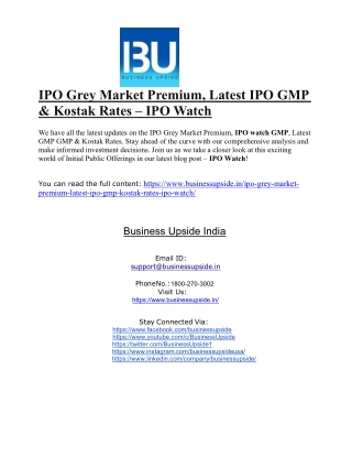 IPO Grey Market Premium, Latest IPO GMP & Kostak Rates – IPO Watch