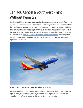 Can You Cancel a Southwest Flight Without Penalty