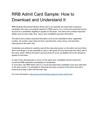 RRB Admit Card Sample: How to Download and Understand It