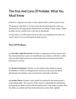 The Pros and Cons of Probate What You Need to Know