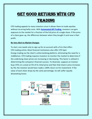 Get Good Returns with CFD Trading