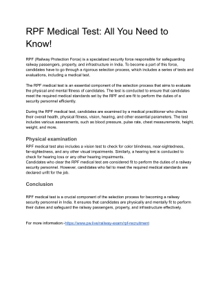 RPF Medical Test: All You Need to Know