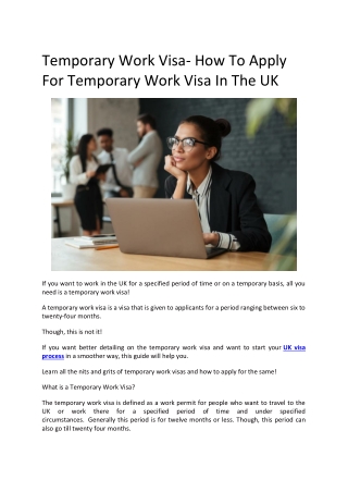Temporary Work Visa- How To Apply For Temporary Work Visa In The UK