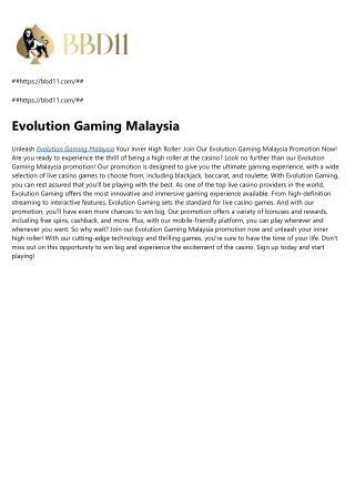 Evolution Gaming Malaysia