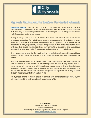 Hypnosis Online And Its Sessions For Varied Ailments