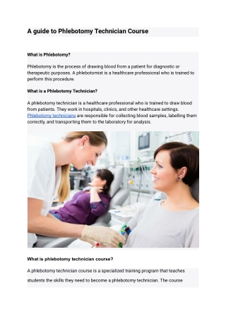 A guide to Phlebotomy Technician Course