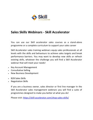 Sales Skills Webinars - Skill Accelerator