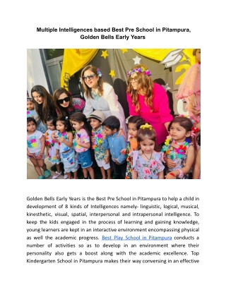 Multiple Intelligences based Best Pre School in Pitampura, Golden Bells Early Years