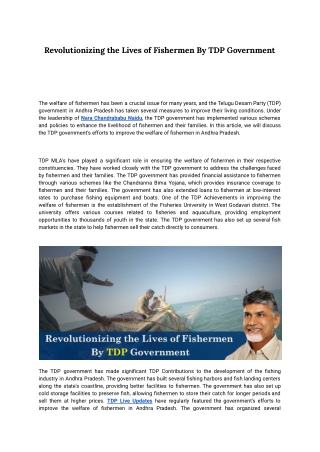 Revolutionizing the Lives of Fishermen By TDP Government