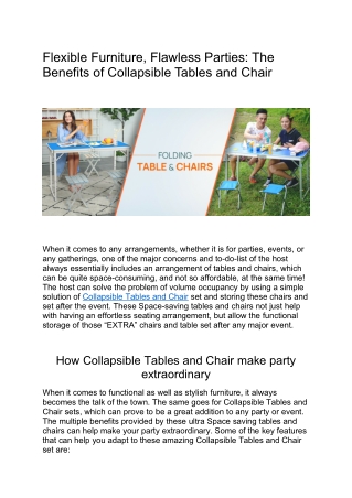 Flawless Parties: The Benefits of Collapsible Tables and Chair
