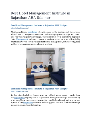 Best Hotel management Institute in Rajasthan