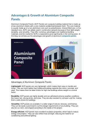 Advantages & Growth of Aluminium Composite Panels