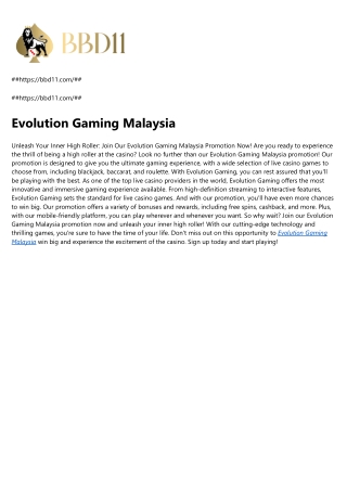 Evolution Gaming Malaysia