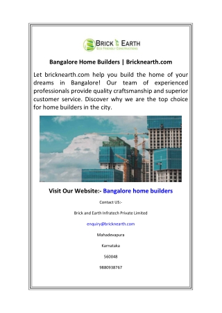 Bangalore Home Builders  Bricknearth.com