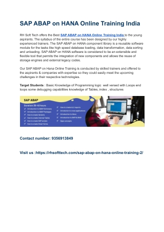 SAP ABAP on HANA Online Training India