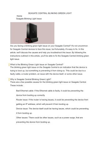 SEAGATE CENTRAL BLINKING GREEN LIGHT