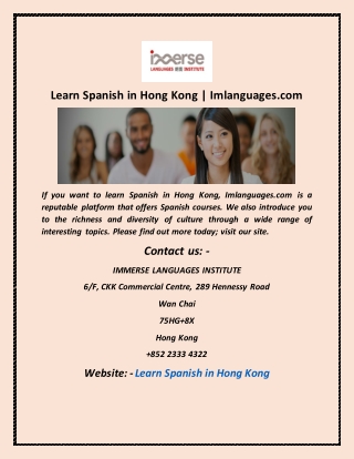 Learn Spanish In Hong Kong  Imlanguages com