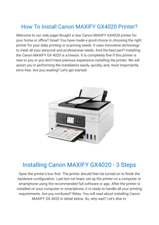How To Install Canon MAXIFY GX4020 Printer?