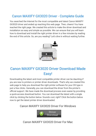 Canon MAXIFY GX3020 Driver - Complete Guide