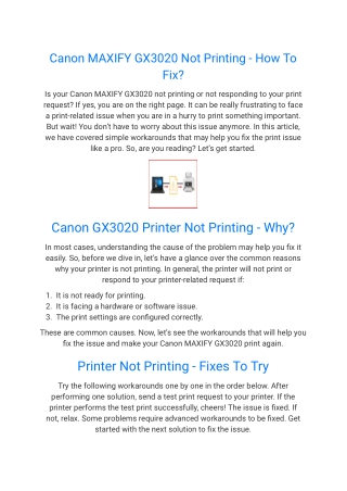 Canon MAXIFY GX3020 Not Printing - How To Fix?