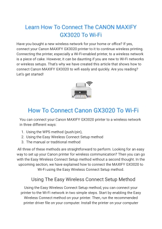 Learn How To Connect The CANON MAXIFY GX3020 To Wi-Fi