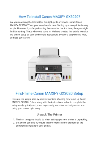 How To Install Canon MAXIFY GX3020?