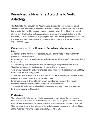 Purvabhadra Nakshatra According to Vedic Astrology