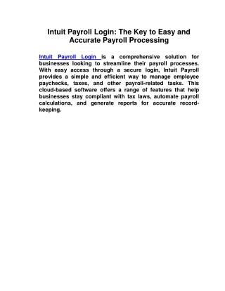 Intuit Payroll Login: The Key to Easy and Accurate Payroll Processing