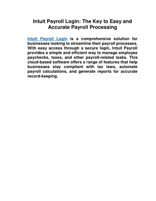 Intuit Payroll Login: The Key to Easy and Accurate Payroll Processing