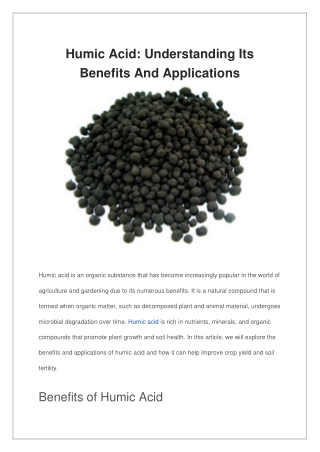 Humic Acid Understanding Its Benefits And Applications