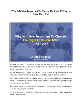 Why Is It Most Important To Choose The Right IT Course After The 12th