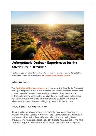 Unforgettable Outback Experiences for the Adventurous Traveler