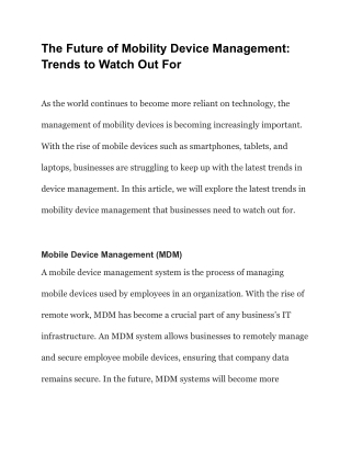 The Future of Mobility Device Management Trends to Watch Out For