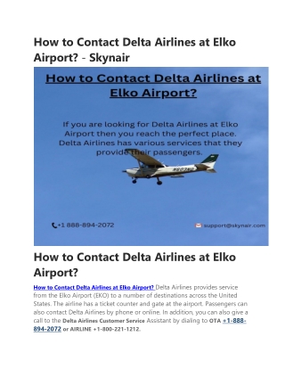 How to Contact Delta Airlines at Elko Airport