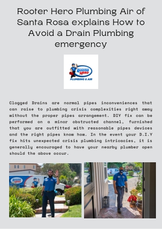 Rooter Hero Plumbing Air of Santa Rosa explains How to Avoid a Drain Plumbing emergency