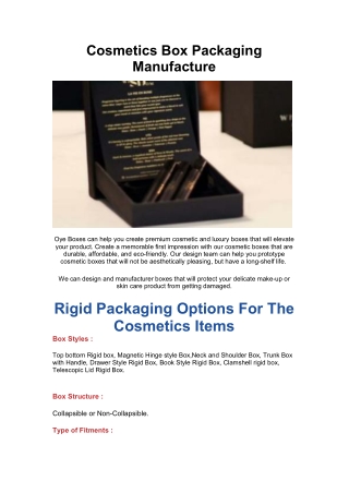Cosmetics Box Packaging Manufacture