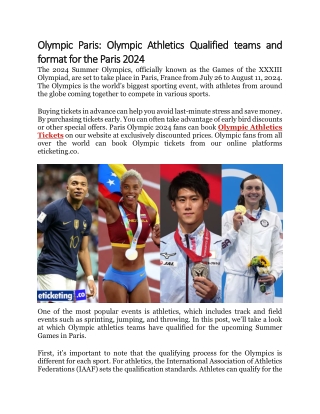 Olympic Paris Olympic Athletics Qualified teams and format for the Paris 2024