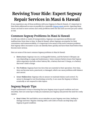 Reviving Your Ride: Expert Segway Repair Services in Maui & Hawaii