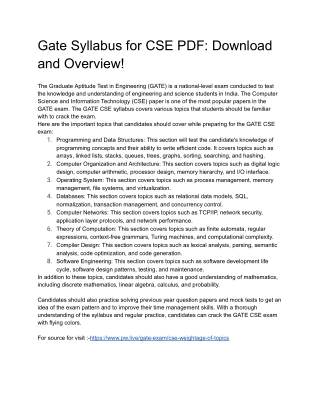 Gate Syllabus for CSE PDF: Download and Overview