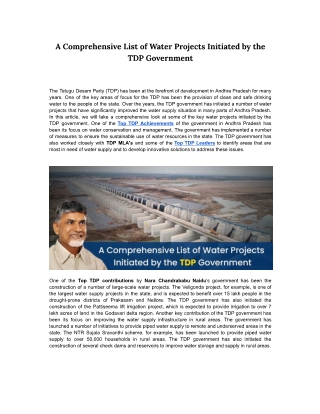 A Comprehensive List of Water Projects Initiated by the TDP Government