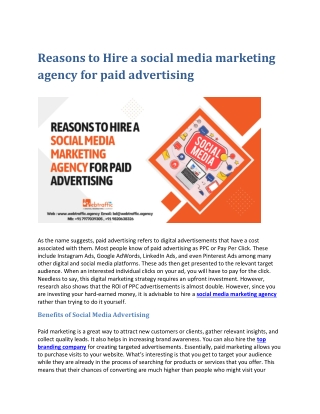 Reasons to Hire a social media marketing agency for paid advertising