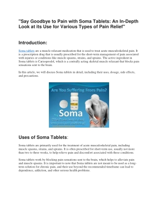 Say Goodbye to Pain with Soma Tablets.