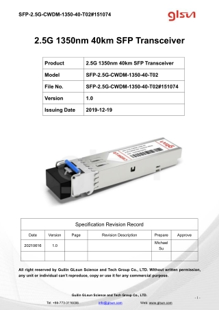 2.5G 1350nm 40km SFP Transceiver