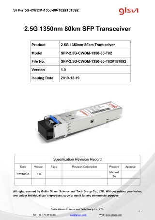 2.5G 1350nm 80km SFP Transceiver