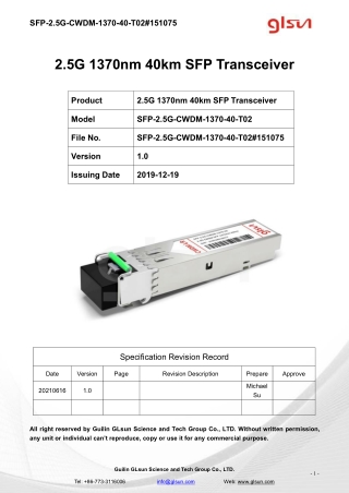 2.5G 1370nm 40km SFP Transceiver