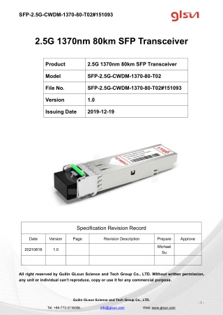 2.5G 1370nm 80km SFP Transceiver