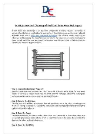 Maintenance and Cleaning of Shell and Tube Heat Exchangers