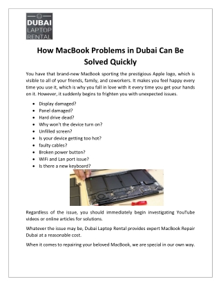 How MacBook Problems in Dubai Can Be Solved Quickly?